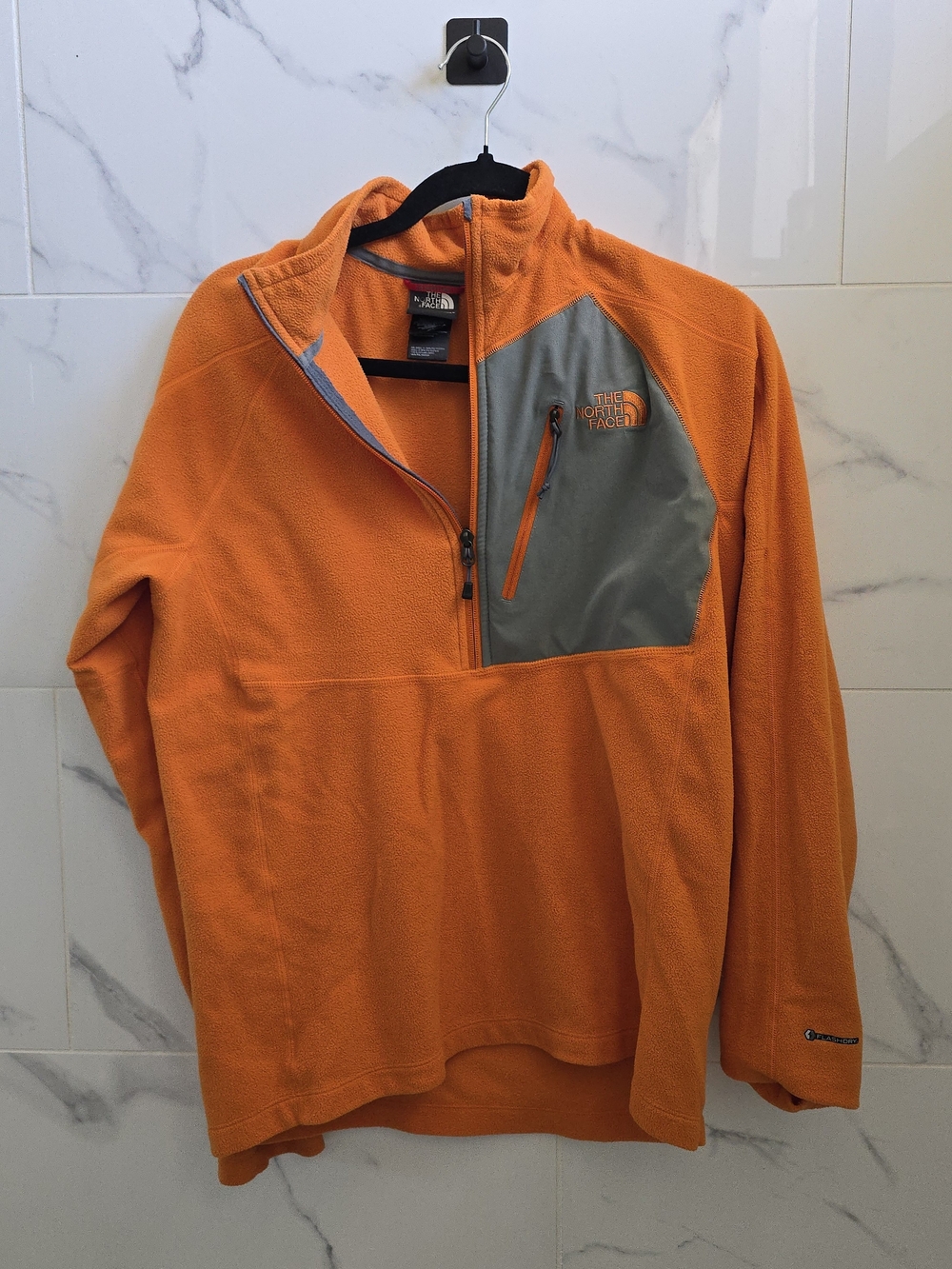 The North Face MENS Orange and Gray Fleece Quarter-Zip Jacket